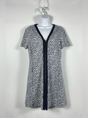 Tory Burch Blue & White A-line Full Front Zip Print Dress WPockets Size Large